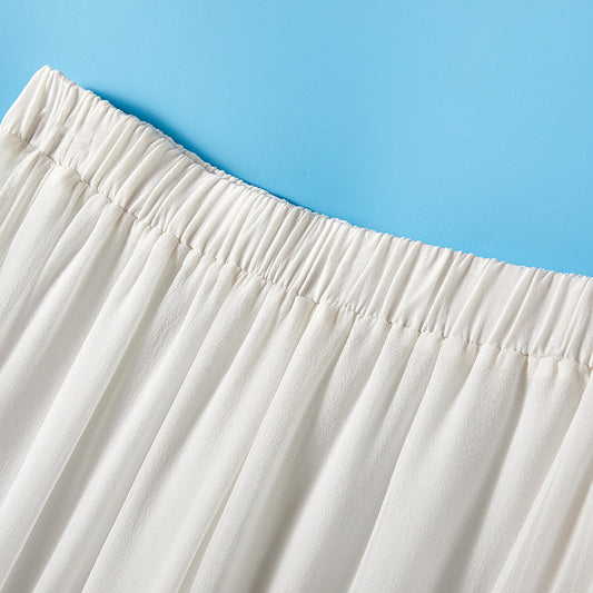 Lightweight Elegant Fashion Nine-Part Pants Women's Summer Elastic Waist Casual Silk Wide Leg Pants