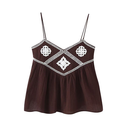 French style girl embroidered camisole top