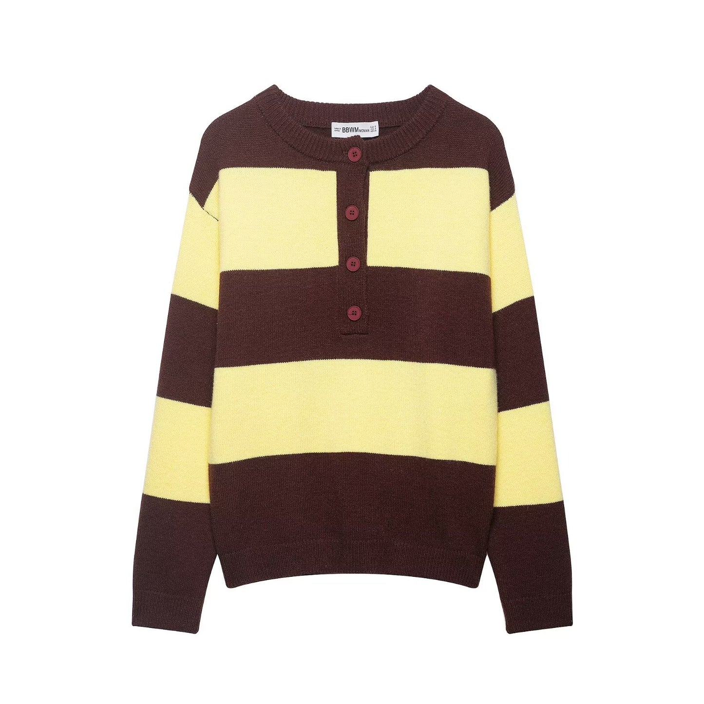 Round neck contrasting striped pullover knit sweater