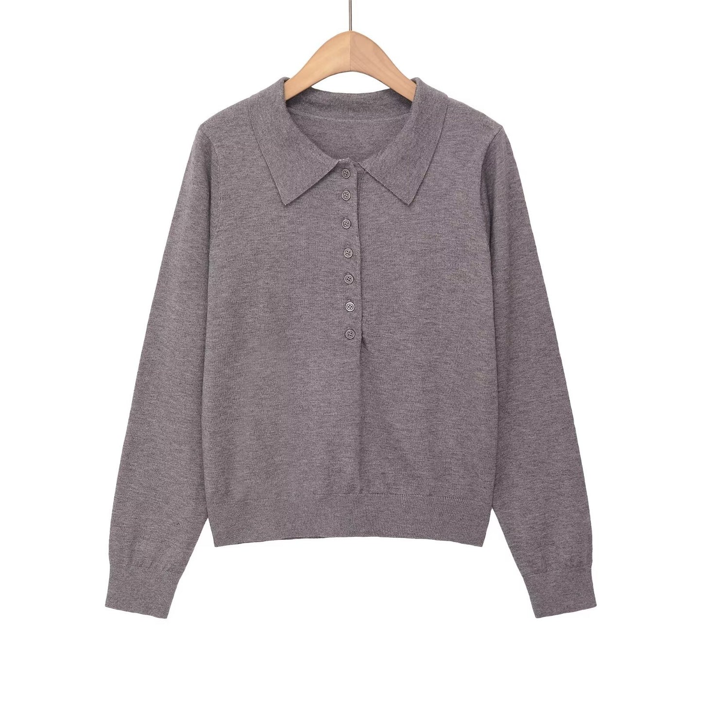 Simple POLO collar three color pullover knit