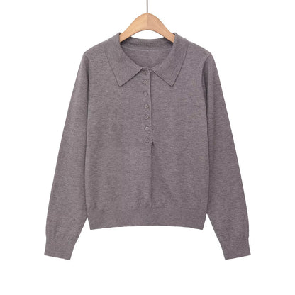 Simple POLO collar three color pullover knit