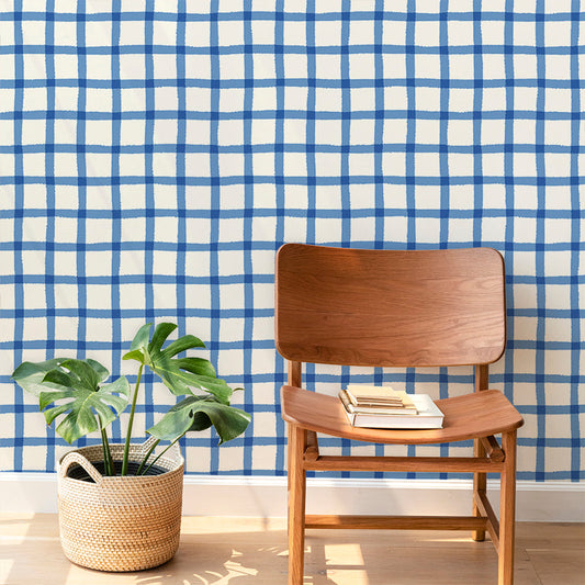 COTTAGE GINGHAM CORNFLOWER BLUE WALLPAPER