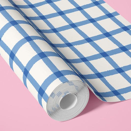 COTTAGE GINGHAM CORNFLOWER BLUE WALLPAPER