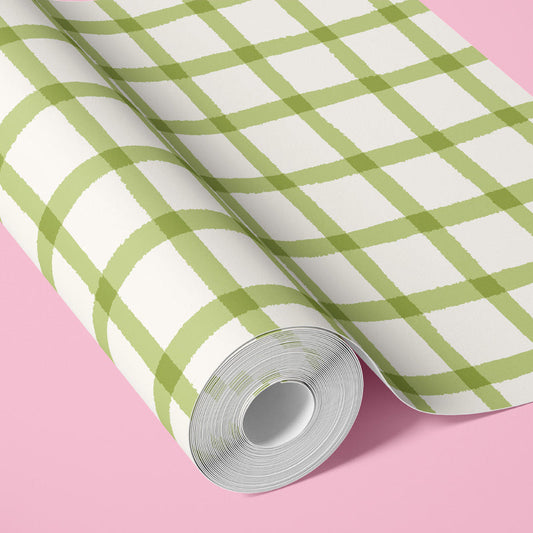 COTTAGE GINGHAM - SOFT MOSS WALLPAPER