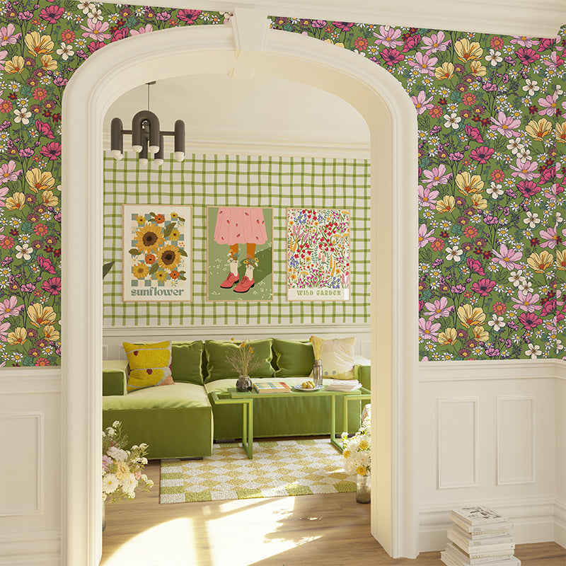 COTTAGE GINGHAM - SOFT MOSS WALLPAPER