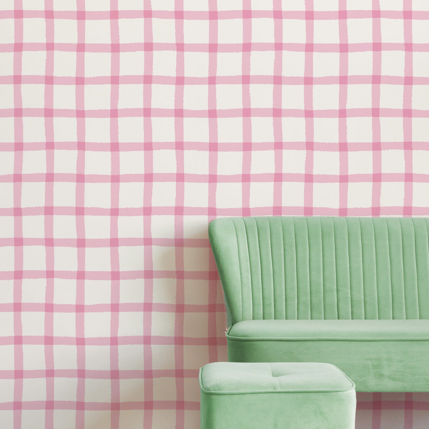 COTTAGE GINGHAM SOFT PINK WALLPAPER