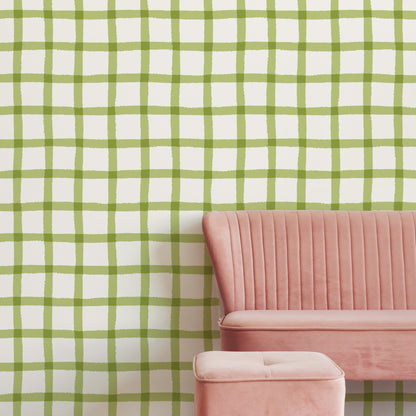COTTAGE GINGHAM - SOFT MOSS WALLPAPER