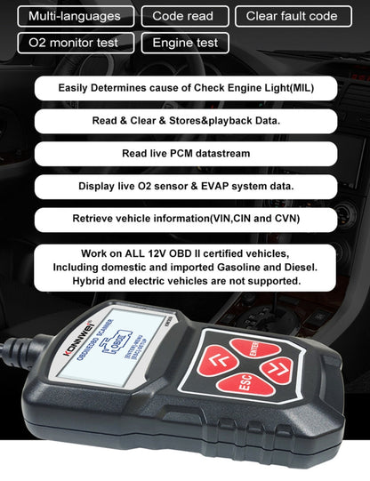 KONNWEI KW309 V309 V310 MS309 Lecteur de code OBD2 Outil de diagnostic (Noir)