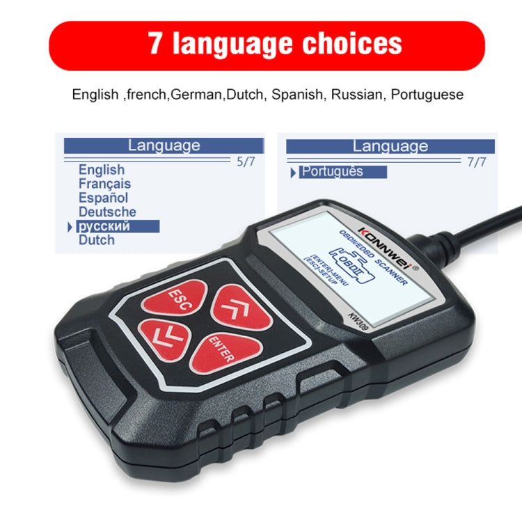 KONNWEI KW309 V309 V310 MS309 Lecteur de code OBD2 Outil de diagnostic (Noir)