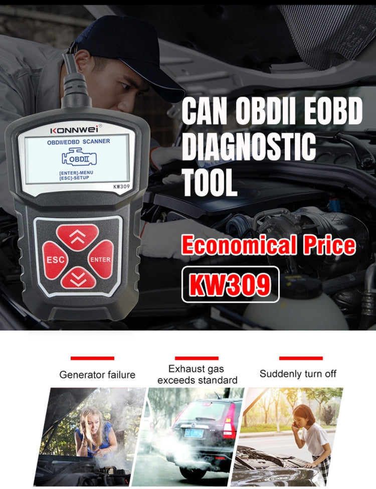 KONNWEI KW309 V309 V310 MS309 Lecteur de code OBD2 Outil de diagnostic (Noir)