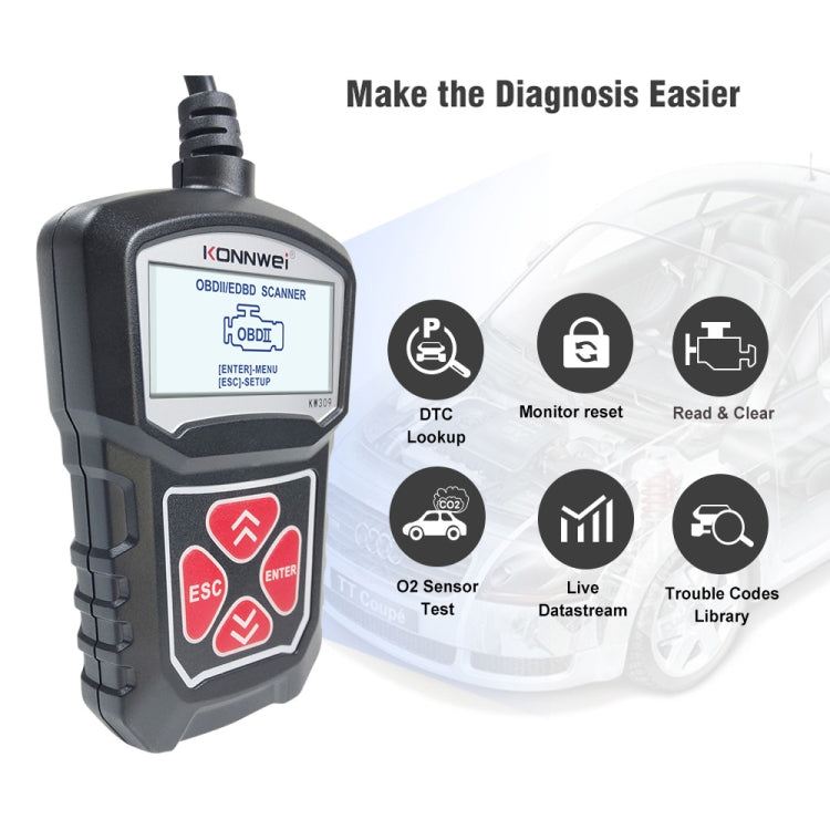KONNWEI KW309 V309 V310 MS309 Lecteur de code OBD2 Outil de diagnostic (Noir)