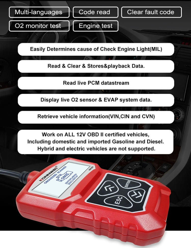 KONNWEI KW309 V309 V310 MS309 Code Reader OBD2 Scanner Diagnostic Tool(Red)