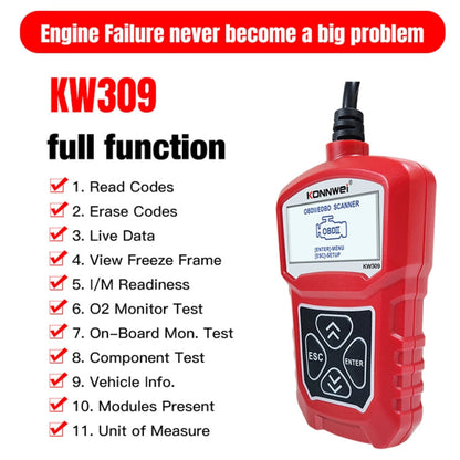 KONNWEI KW309 V309 V310 MS309 Code Reader OBD2 Scanner Diagnostic Tool(Red)