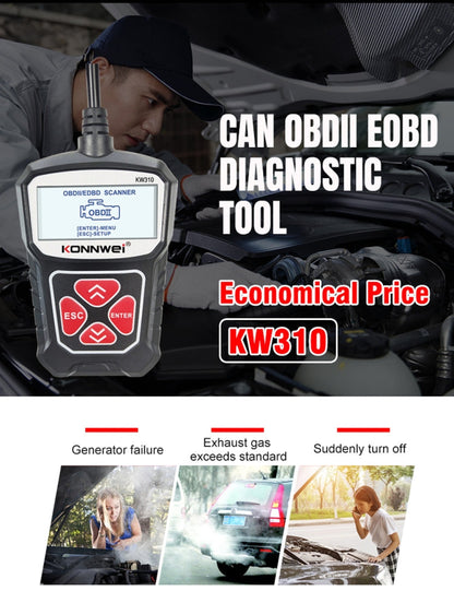 KONNWEI KW310 OBD Car Fault Detector Code Reader ELM327 OBD2 Scanner Diagnostic Tool(Black)