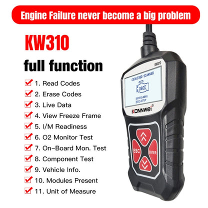 KONNWEI KW310 OBD Car Fault Detector Code Reader ELM327 OBD2 Scanner Diagnostic Tool(Black)