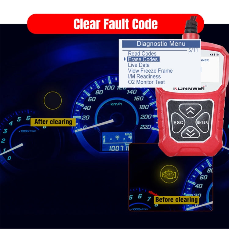 KONNWEI KW310 OBD Car Fault Detector Code Reader ELM327 OBD2 Scanner Diagnostic Tool(Red)
