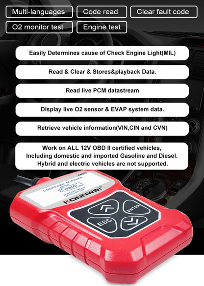 KONNWEI KW310 OBD Car Fault Detector Code Reader ELM327 OBD2 Scanner Diagnostic Tool(Red)