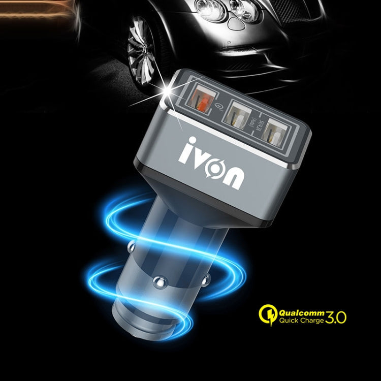 Chargeur de voiture USB double IVON CC36 39W 7.2A QC 3.0 avec lumière ambiante