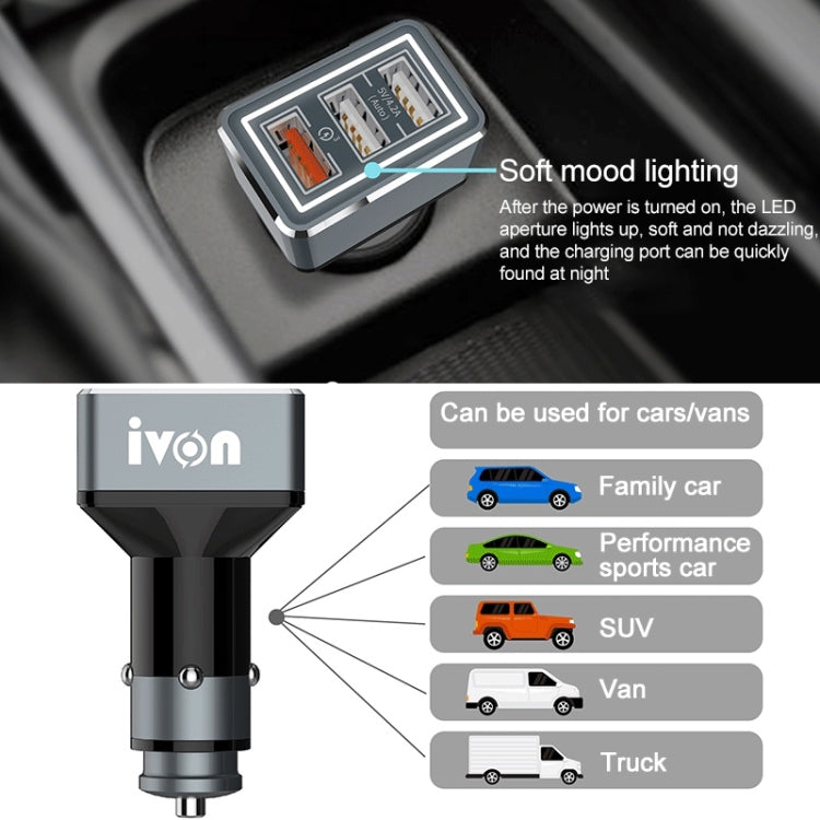 Chargeur de voiture USB double IVON CC36 39W 7.2A QC 3.0 avec lumière ambiante