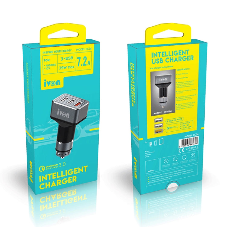 Chargeur de voiture USB double IVON CC36 39W 7.2A QC 3.0 avec lumière ambiante