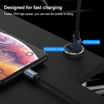IVON CC37 15W 3.1A Dual USB Mini Car Charger + 1m USB to USB-C / Type-C Fast Charge Data Cable Set