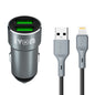 Chargeur de voiture double USB 2,4 A IVON CC38 + câble de données à charge rapide USB vers 8 broches de 1 m