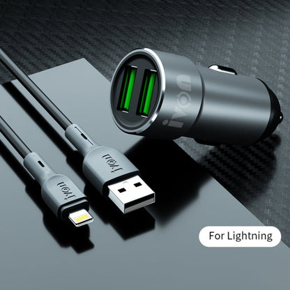 Chargeur de voiture double USB 2,4 A IVON CC38 + câble de données à charge rapide USB vers 8 broches de 1 m