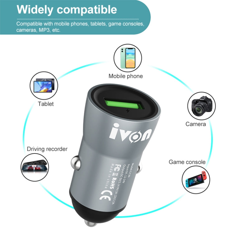 IVON CC39 18W 3.1A QC 3.0 Chargeur de voiture USB + Câble de charge rapide USB vers USB-C / Type-C 1m