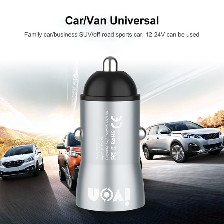 IVON CC39 18W 3.1A QC 3.0 Chargeur de voiture USB + Câble de charge rapide USB vers USB-C / Type-C 1m