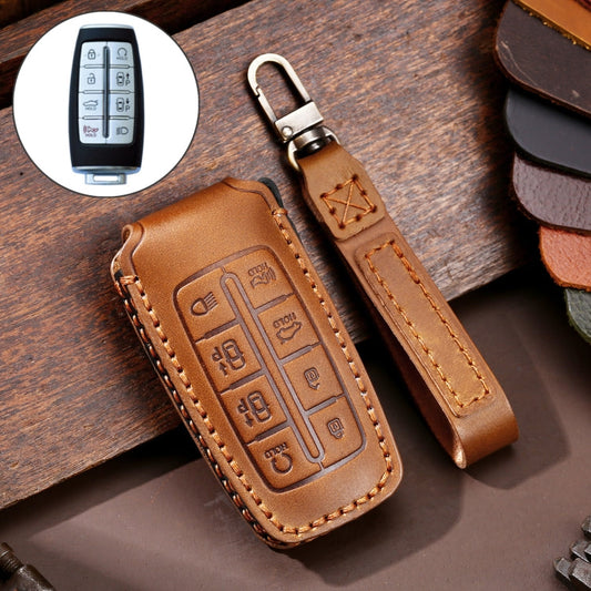 Hallmo Car Étui de protection en cuir de vachette pour clé Hyundai Rohens Genesis 8 boutons (marron)