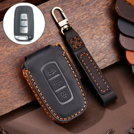 Étui de protection en cuir de vachette Hallmo pour clé de voiture 3 boutons KIA K2 / K3 / K5 (noir)