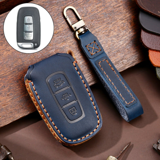 Étui de protection en cuir de vachette Hallmo pour clés de voiture KIA K2 / K3 / K5 3 boutons (bleu)