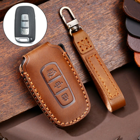 Étui de protection en cuir de vachette Hallmo pour clés de voiture KIA K2 / K3 / K5 3 boutons (marron)