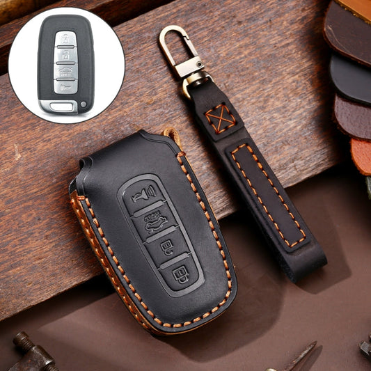 Hallmo Couverture de protection de clé en cuir de vachette Étui de clé pour KIA K2 / K3 / K5 4 boutons (Noir)