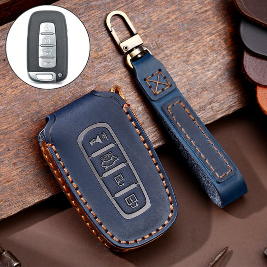 Hallmo Étui de protection pour clé de voiture en cuir de vachette pour KIA K2 / K3 / K5 4 boutons (Bleu)