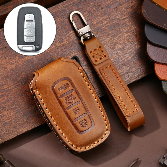 Étui de protection en cuir de vachette Hallmo pour clés de voiture KIA K2 / K3 / K5 4 boutons (marron)