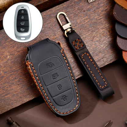 Hallmo Étui de protection pour clé de voiture en cuir de vachette pour Hyundai 4 boutons (noir)