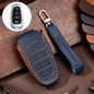 Hallmo Car Cowhide Leather Key Protective Cover Key Case for Hyundai 4-button(Blue)