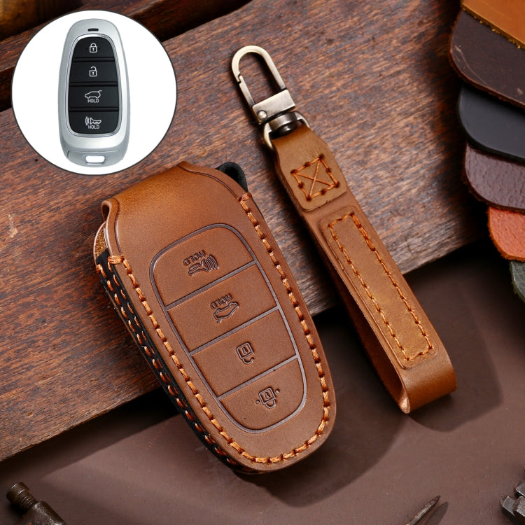 Hallmo Étui de protection en cuir de vachette pour clé de voiture Hyundai à 4 boutons (marron)
