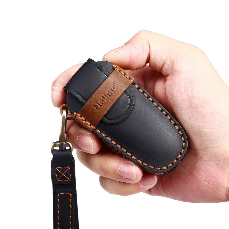 Hallmo Car Cowhide Leather Key Protective Cover Key Case for Hyundai 5-button(Blue)