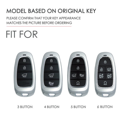 Hallmo Car Cowhide Leather Key Protective Cover Key Case for Hyundai 6-button(Black)