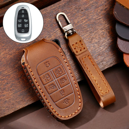 Étui de protection en cuir de vachette Hallmo pour clé de voiture Hyundai 7 boutons (marron)
