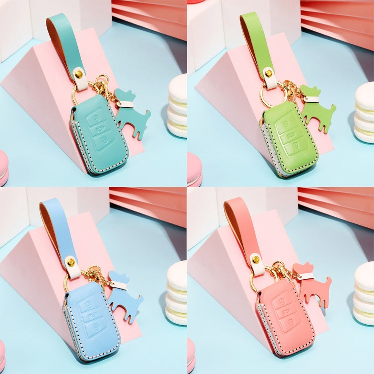 Hallmo Car Female Style Cowhide Leather Key Protective Cover for Volkswagen, A Type(Grass Green)