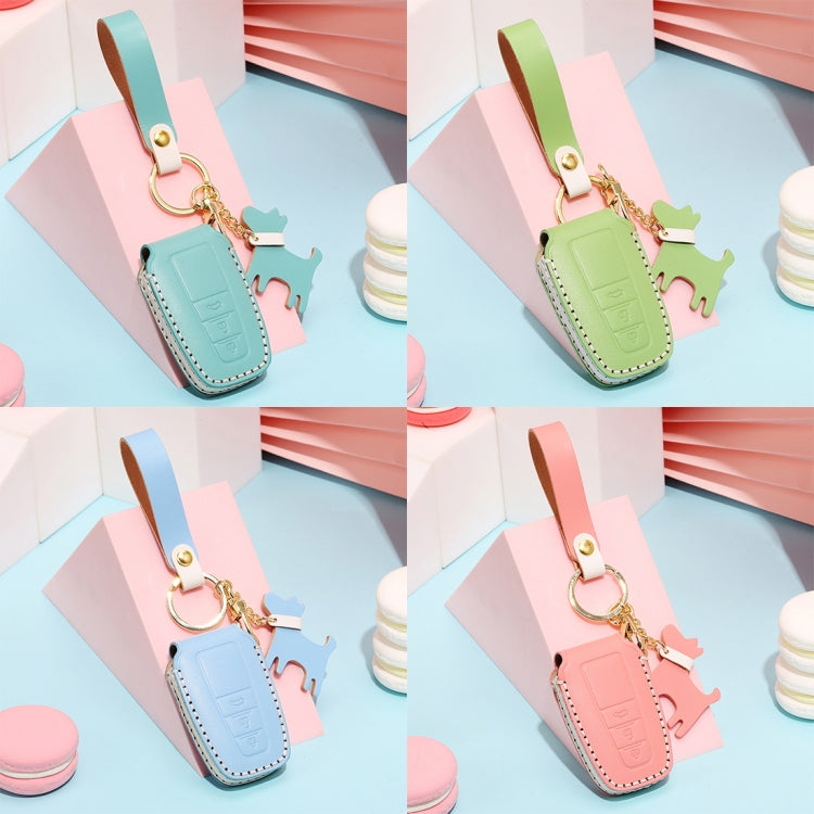 Hallmo Car Female Style Cowhide Leather Key Protective Cover for Toyota(Sky Blue)