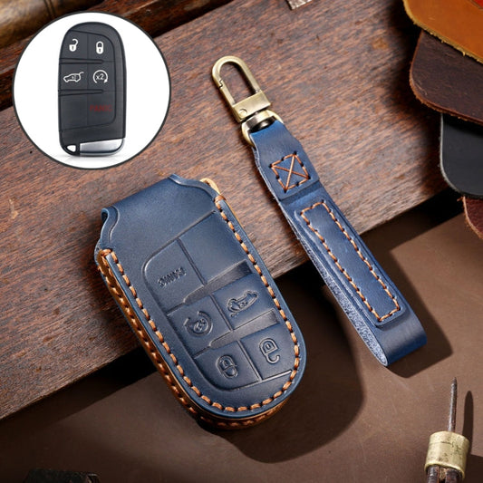 Hallmo Housse de protection en cuir véritable pour clé de voiture Jeep Compass 5 boutons (Bleu)