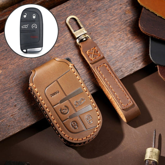 Hallmo Car Housse de protection de clé en cuir véritable pour Jeep Compass 5 boutons (marron)