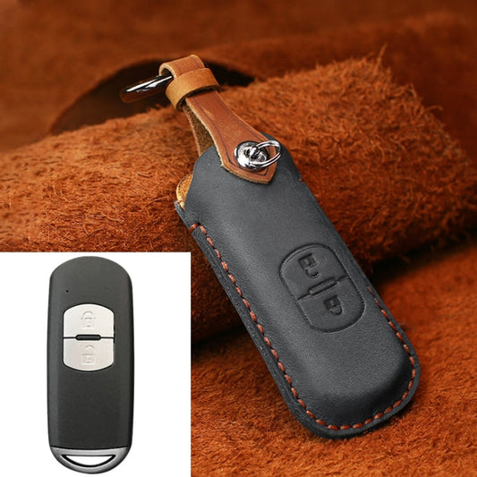 Pour Mazda Ancien Style Hallmo Voiture Cuir Vachette Housse de Protection de Clé, Version Deux Clés (Noir)