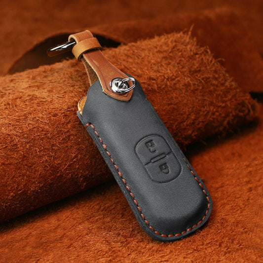 Pour Mazda Ancien Style Hallmo Voiture Cuir Vachette Housse de Protection de Clé, Version Deux Clés (Noir)
