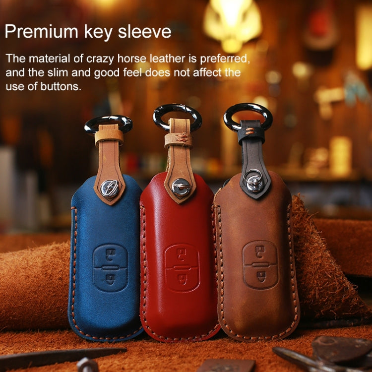 For Mazda Old Style Hallmo Car Cowhide Leather Key Protective Cover Key Case, Two Keys Version(Black)