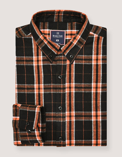 Black and Rust Check Flannel Shirt